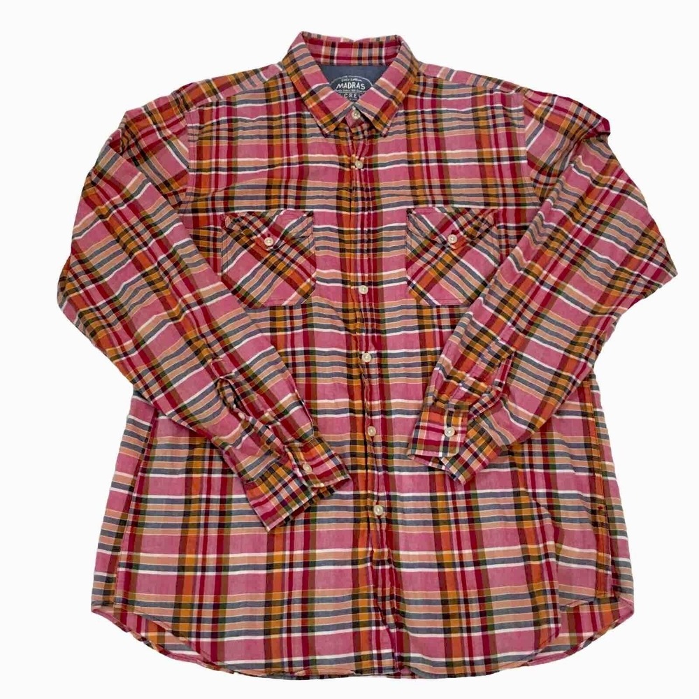 J.Crew Mens Large‎ Madras Plaid Shirt Button Down Rainbow Long Sleeve Cotton Lg